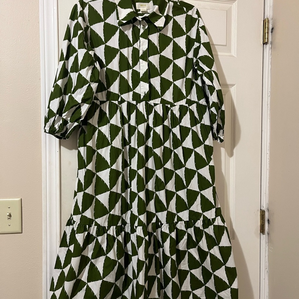 Maeve Green and White Geometric Maxi Dress